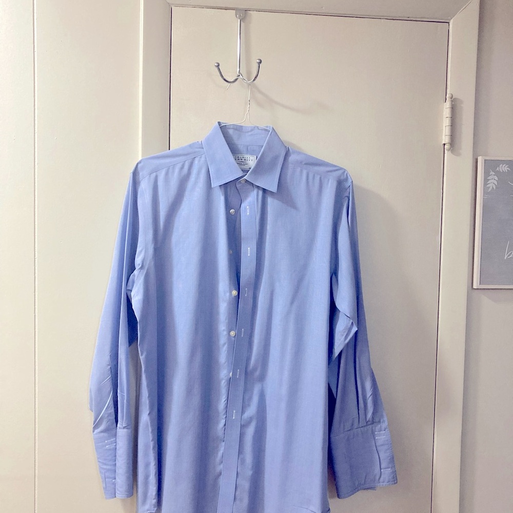 Charles Tyrwhitt blue non-iron dress shirt with French cuffs size 16/33 - Picture 2 of 5